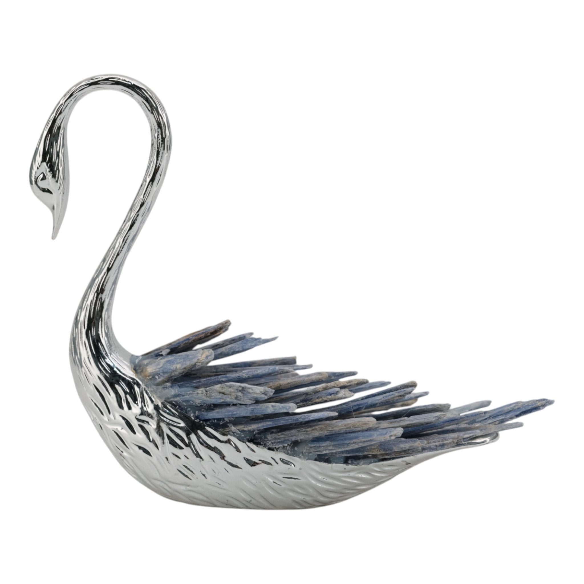 6"majesty Blue Kyanite Stone Sitting Metal Swan Table Decors| Sagebrook Home