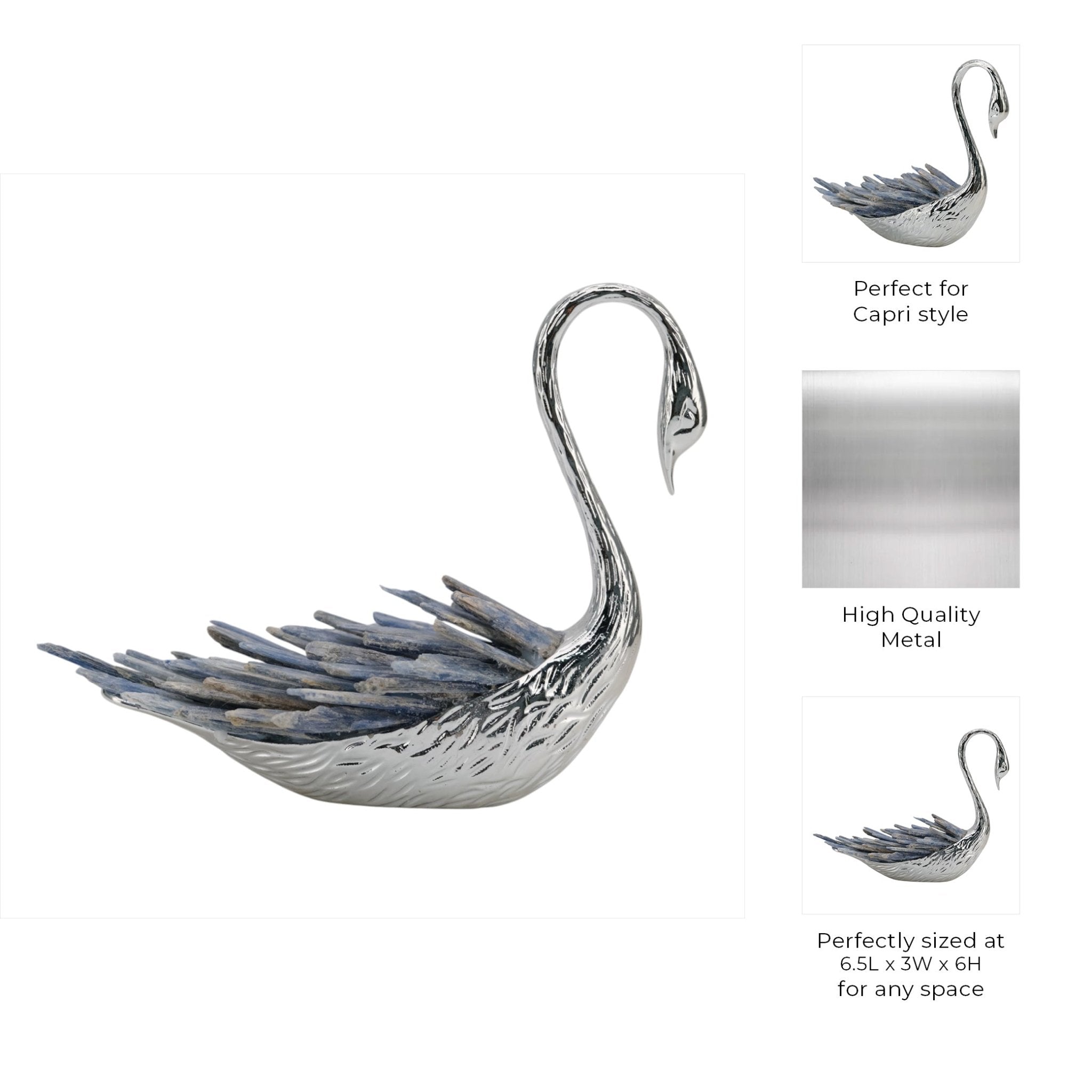 6"majesty Blue Kyanite Stone Sitting Metal Swan Table Decors| Sagebrook Home