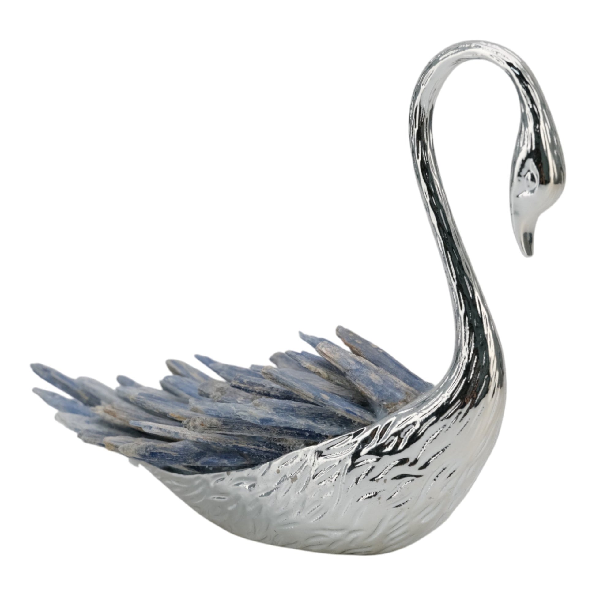 6"majesty Blue Kyanite Stone Sitting Metal Swan Table Decors| Sagebrook Home