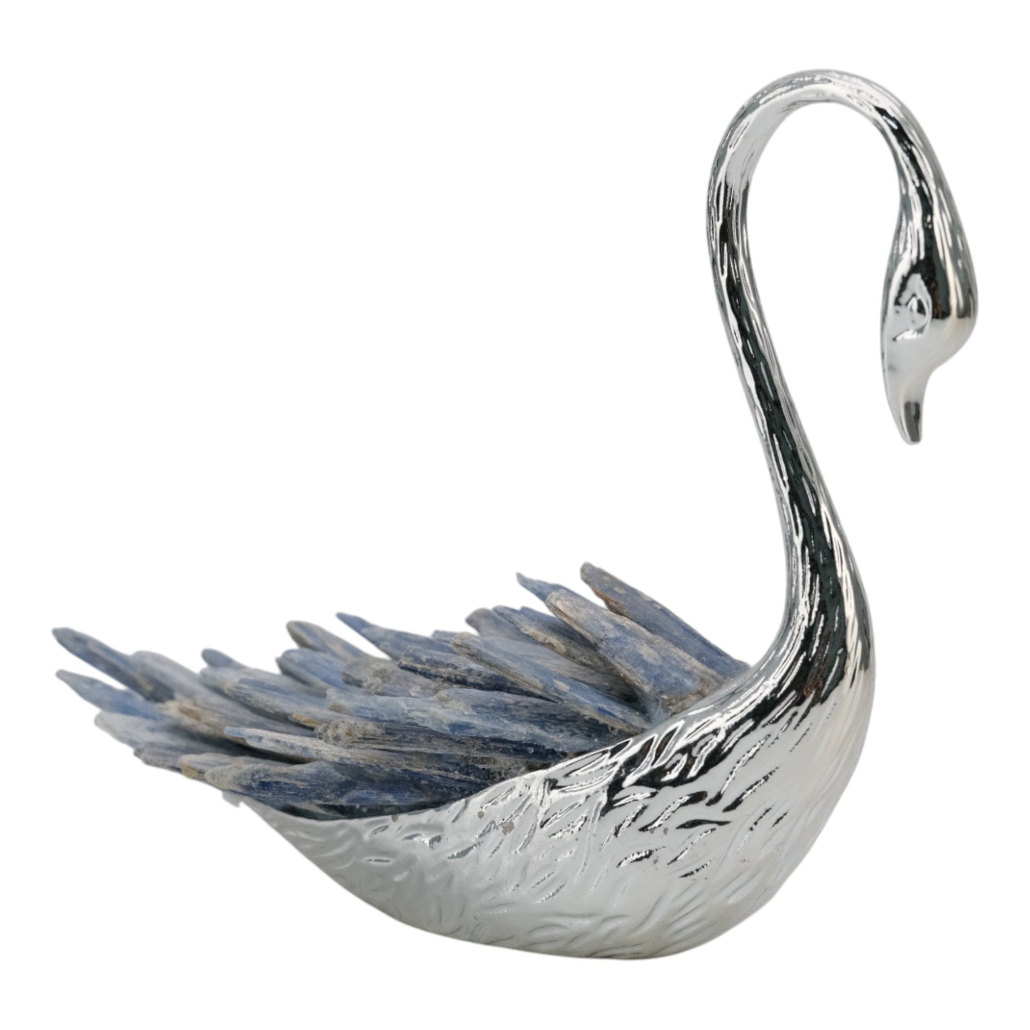 6"majesty Blue Kyanite Stone Sitting Metal Swan Table Decors| Sagebrook Home