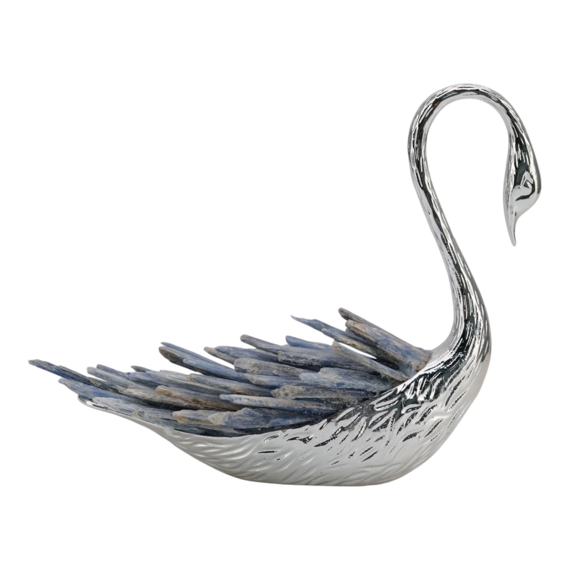 6"majesty Blue Kyanite Stone Sitting Metal Swan Table Decors| Sagebrook Home