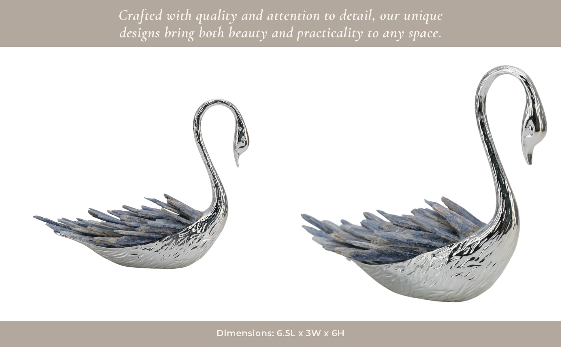 6"majesty Blue Kyanite Stone Sitting Metal Swan Table Decors| Sagebrook Home