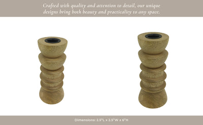 6x3" Wood Totem Taper Holder, Natural - Al Rugaib Furniture