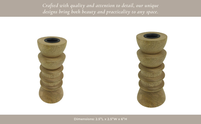 6x3" Wood Totem Taper Holder, Natural - Al Rugaib Furniture