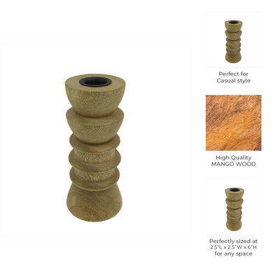 6x3" Wood Totem Taper Holder, Natural - Al Rugaib Furniture