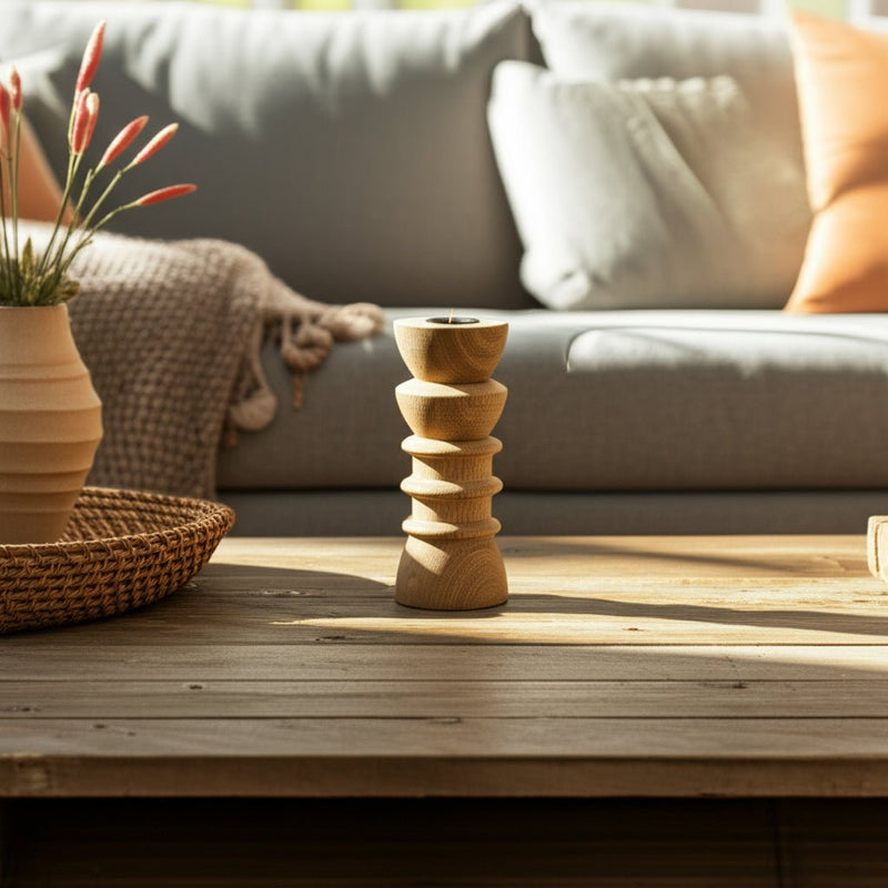 6x3" Wood Totem Taper Holder, Natural - Al Rugaib Furniture