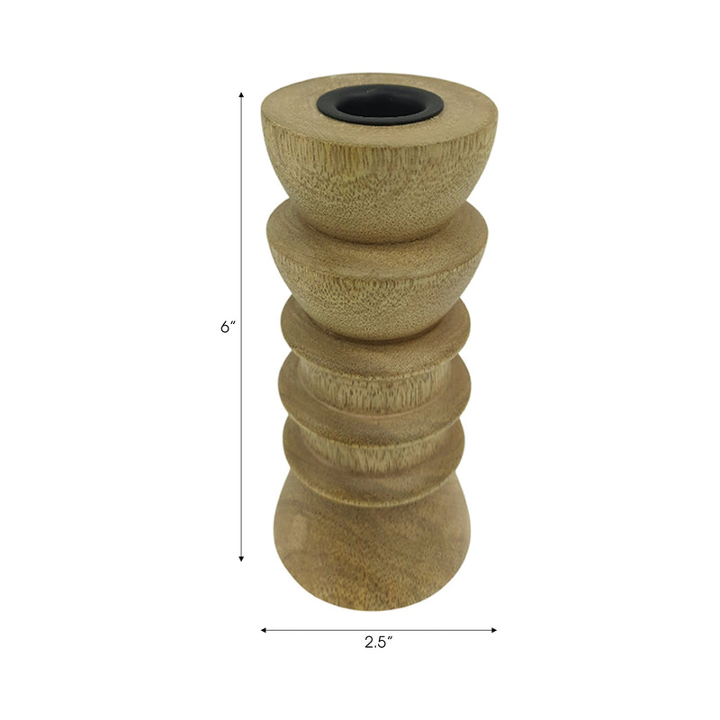 6x3" Wood Totem Taper Holder, Natural - Al Rugaib Furniture