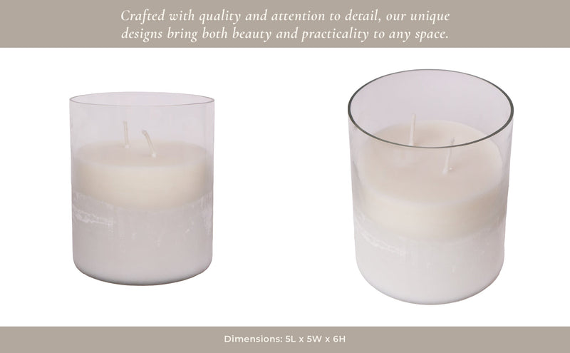 6x5" 34 Oz Jasmine Frosted Glass Candle, Clear - Al Rugaib Furniture