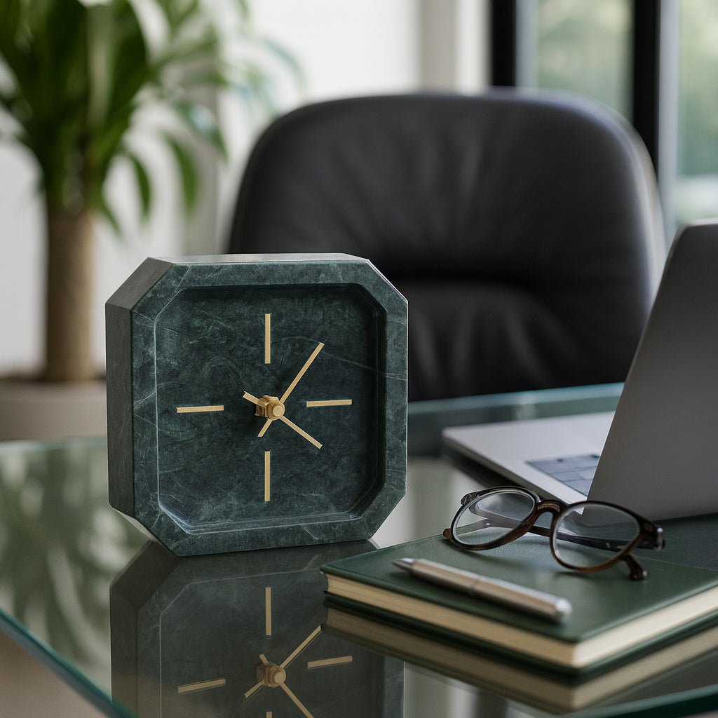 6x6" Marble Octagon Clock, Green/gold Clocks| Sagebrook Home