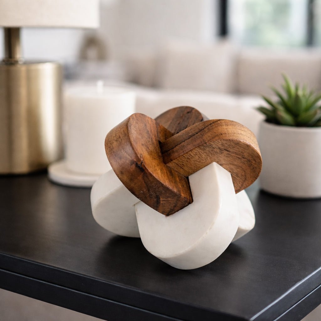 6x6" Wood And Marble Curved Knot, White/natural Table Decors| Sagebrook Home