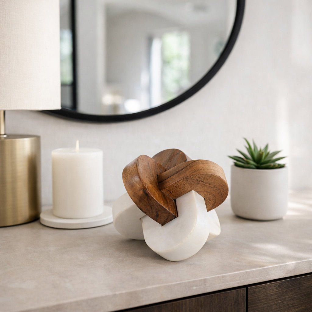 6x6" Wood And Marble Curved Knot, White/natural Table Decors| Sagebrook Home