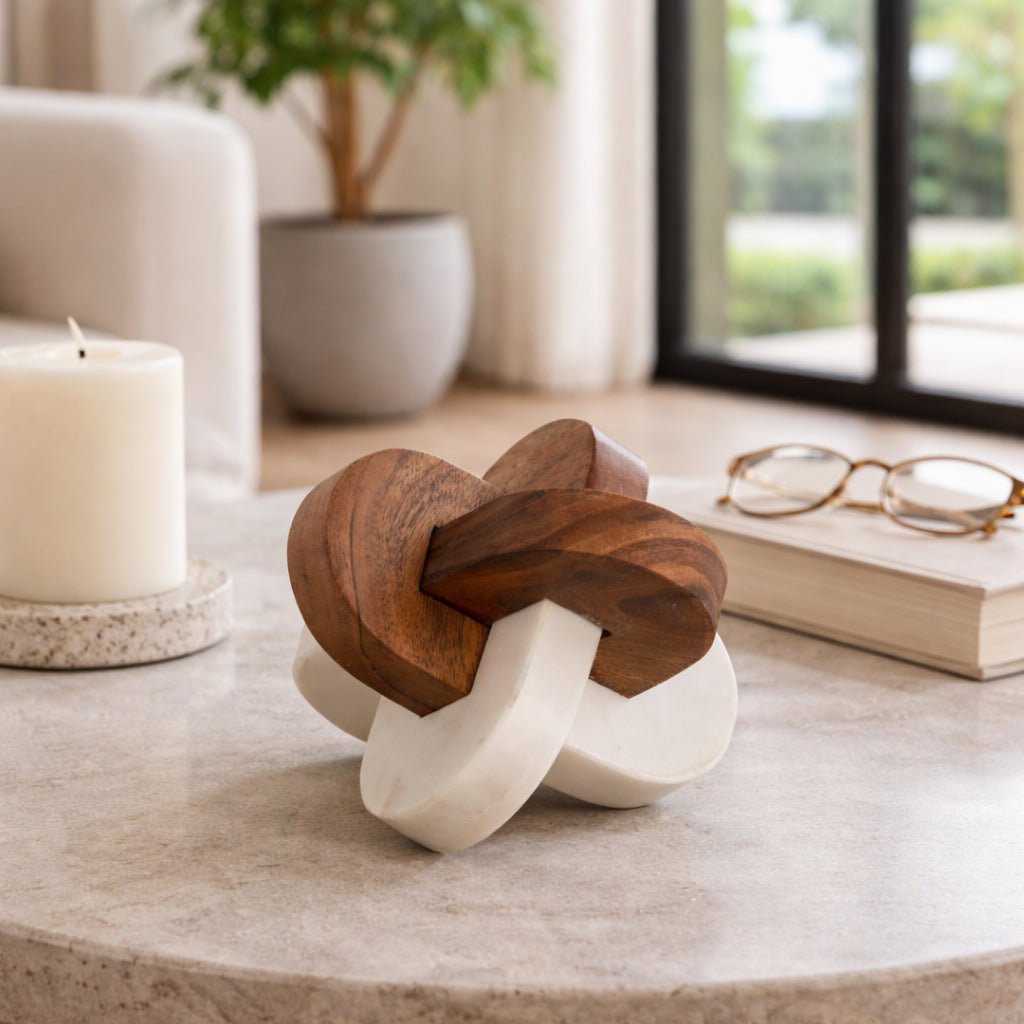 6x6" Wood And Marble Curved Knot, White/natural Table Decors| Sagebrook Home