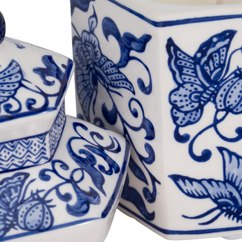 7" 6oz Sandalwood Myrrh Chinoiserie Cndle,blu/wht - Al Rugaib Furniture