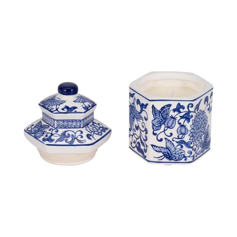 7" 6oz Sandalwood Myrrh Chinoiserie Cndle,blu/wht - Al Rugaib Furniture
