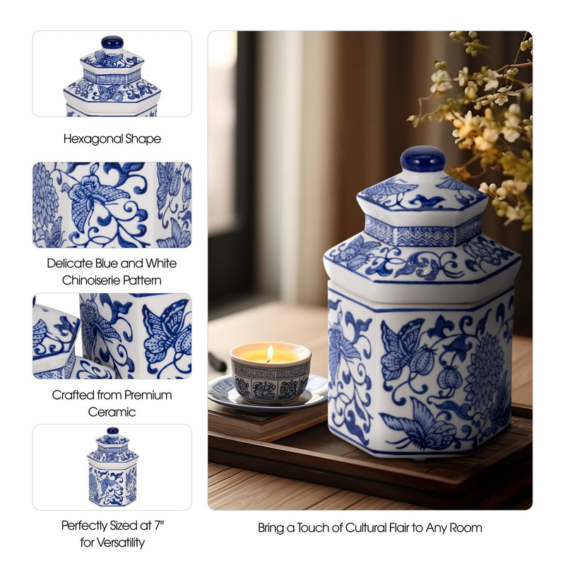 7" 6oz Sandalwood Myrrh Chinoiserie Cndle,blu/wht - Al Rugaib Furniture
