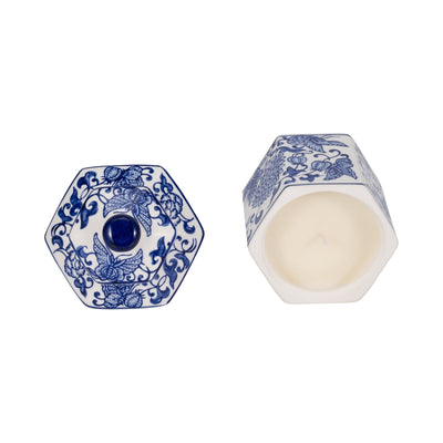 7" 6oz Sandalwood Myrrh Chinoiserie Cndle,blu/wht - Al Rugaib Furniture