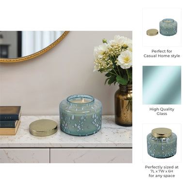 7" 71 Oz Jasmine Speckle Lidded Candle, Blue/gold - Al Rugaib Furniture