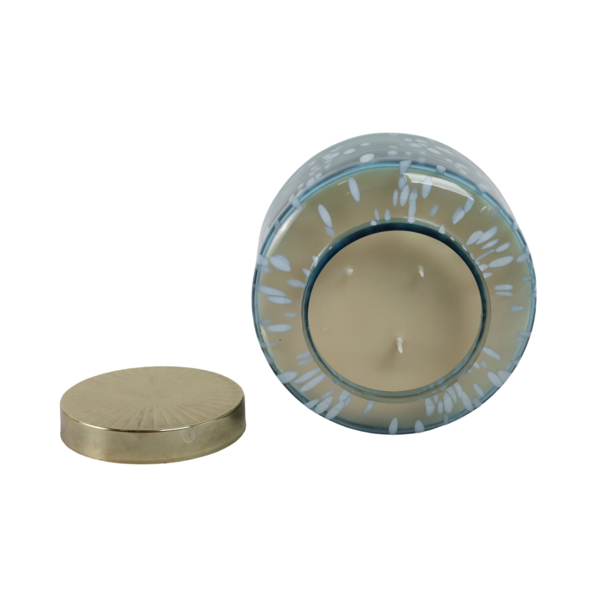 7" 71 Oz Jasmine Speckle Lidded Candle, Blue/gold Candle Holders| Sagebrook Home