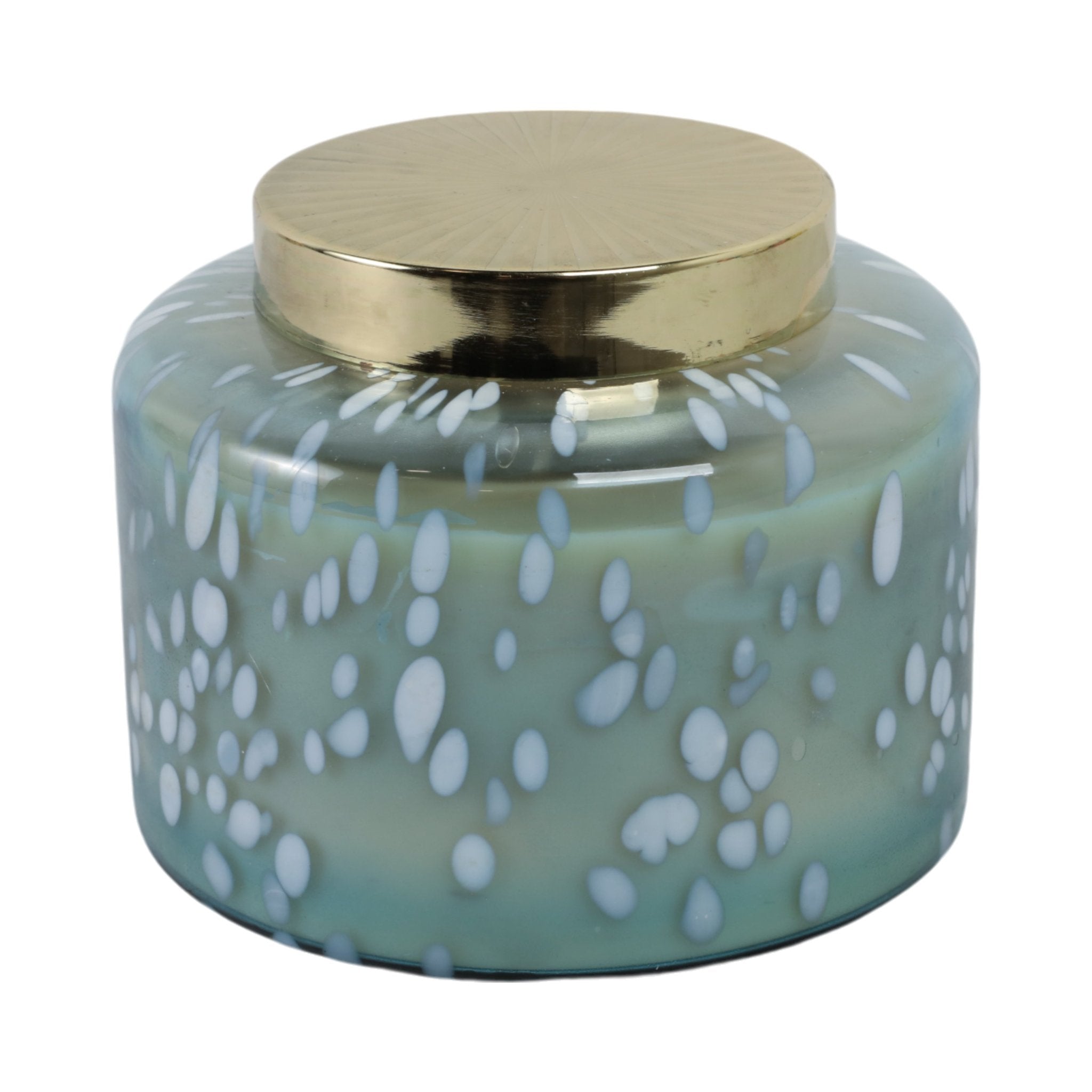 7" 71 Oz Jasmine Speckle Lidded Candle, Blue/gold Candle Holders| Sagebrook Home