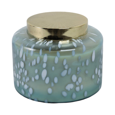 7" 71 Oz Jasmine Speckle Lidded Candle, Blue/gold - Al Rugaib Furniture