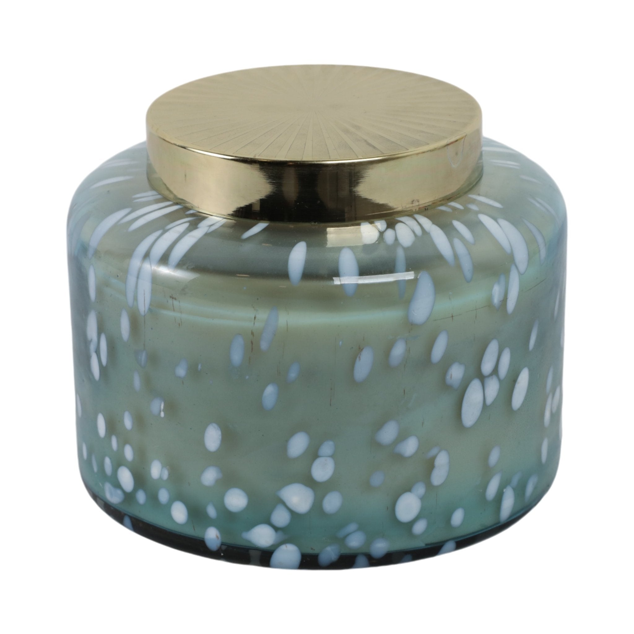 7" 71 Oz Jasmine Speckle Lidded Candle, Blue/gold Candle Holders| Sagebrook Home