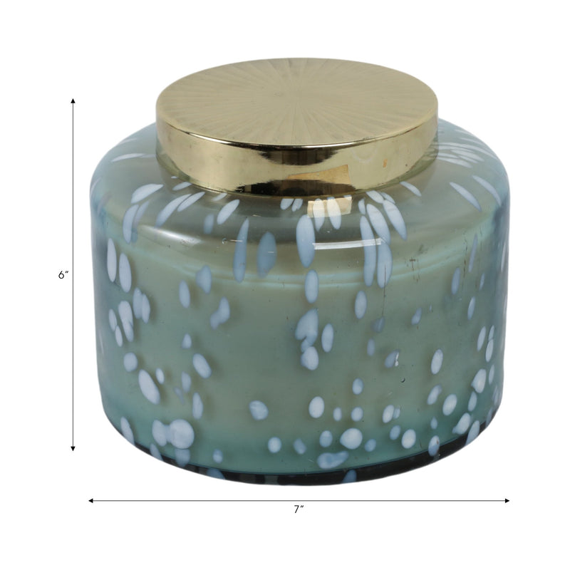 7" 71 Oz Jasmine Speckle Lidded Candle, Blue/gold - Al Rugaib Furniture