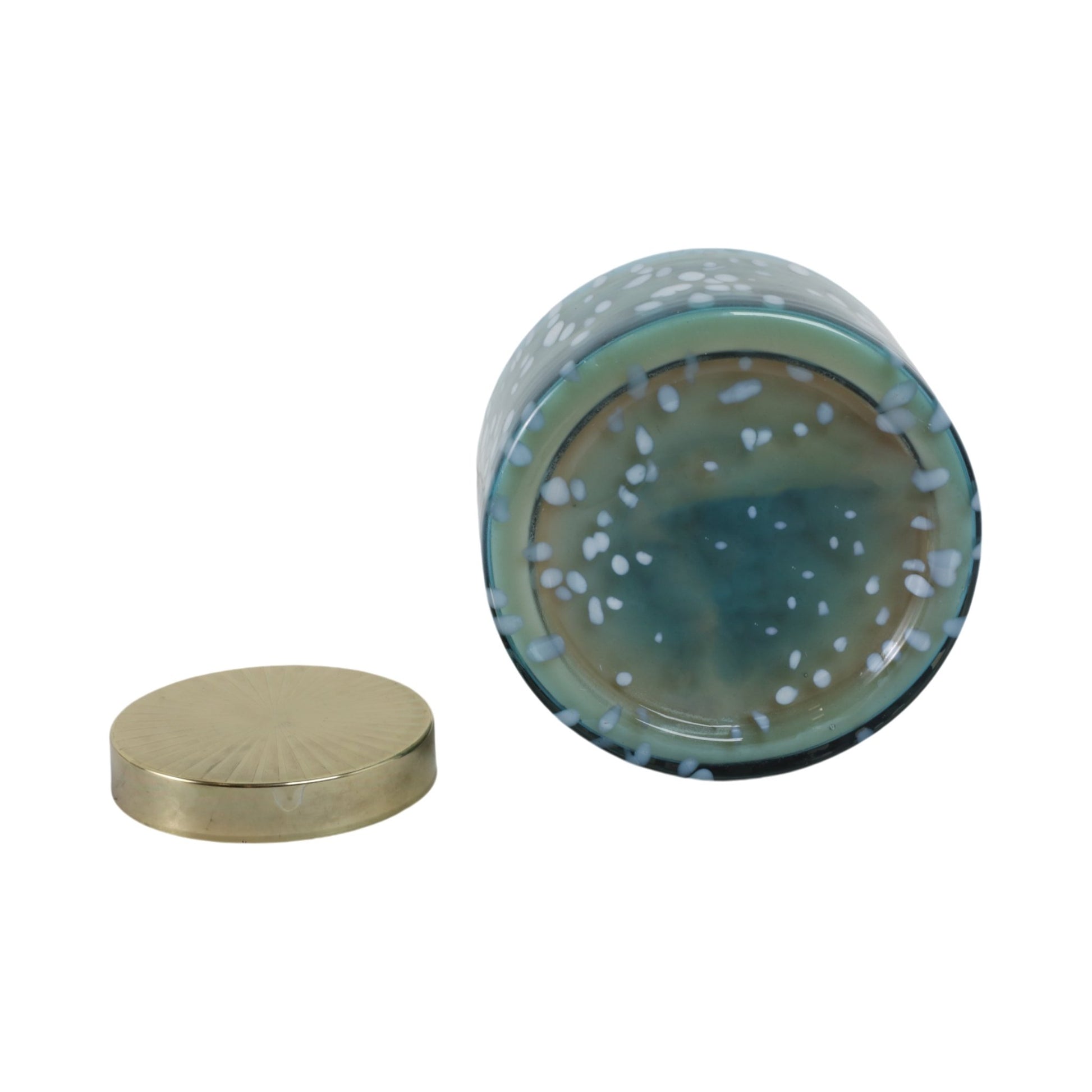 7" 71 Oz Jasmine Speckle Lidded Candle, Blue/gold Candle Holders| Sagebrook Home