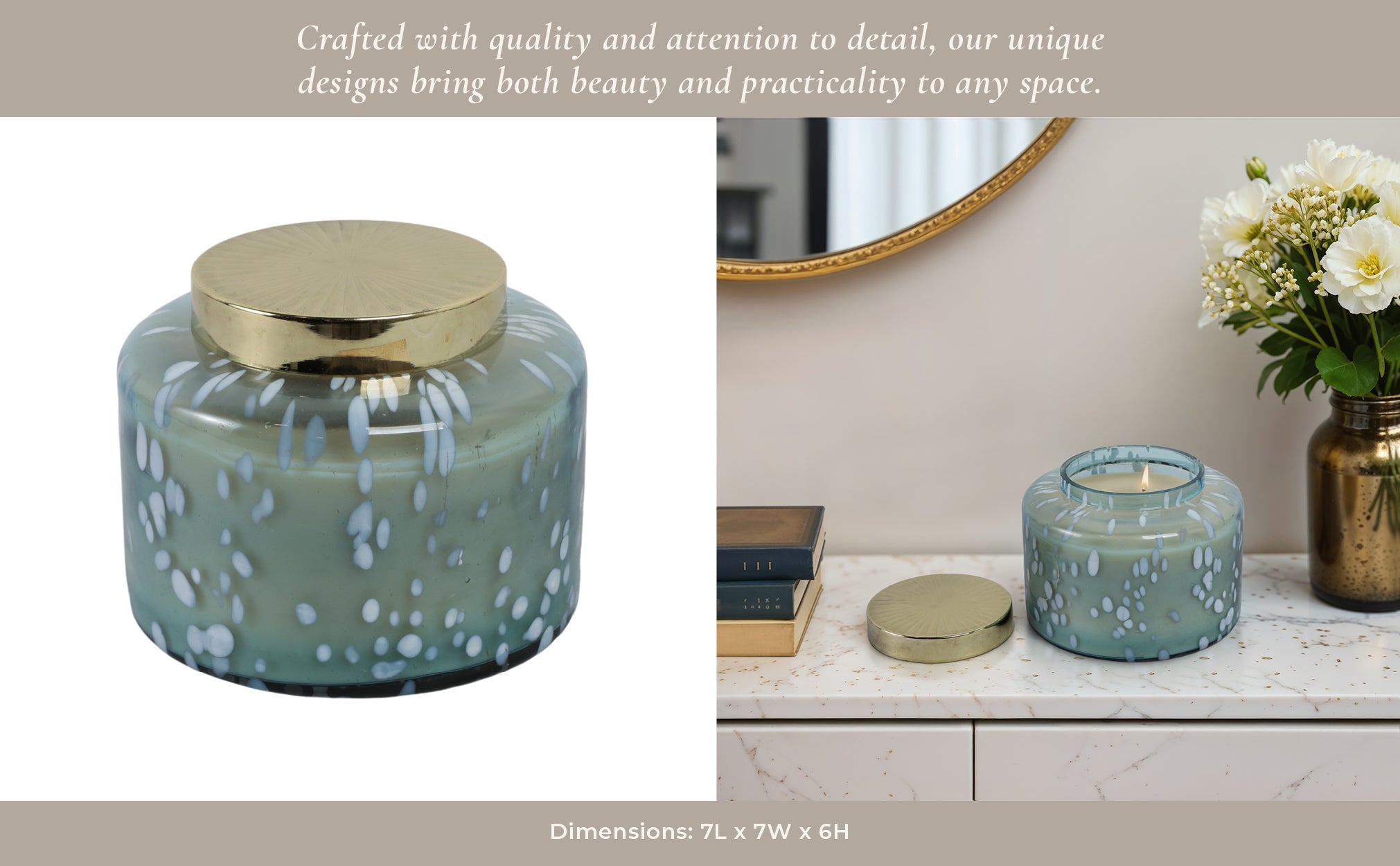7" 71 Oz Jasmine Speckle Lidded Candle, Blue/gold Candle Holders| Sagebrook Home