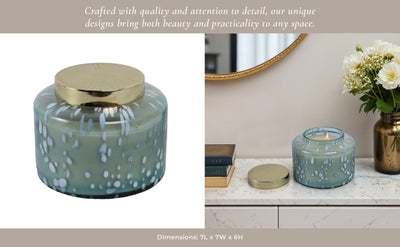 7" 71 Oz Jasmine Speckle Lidded Candle, Blue/gold - Al Rugaib Furniture