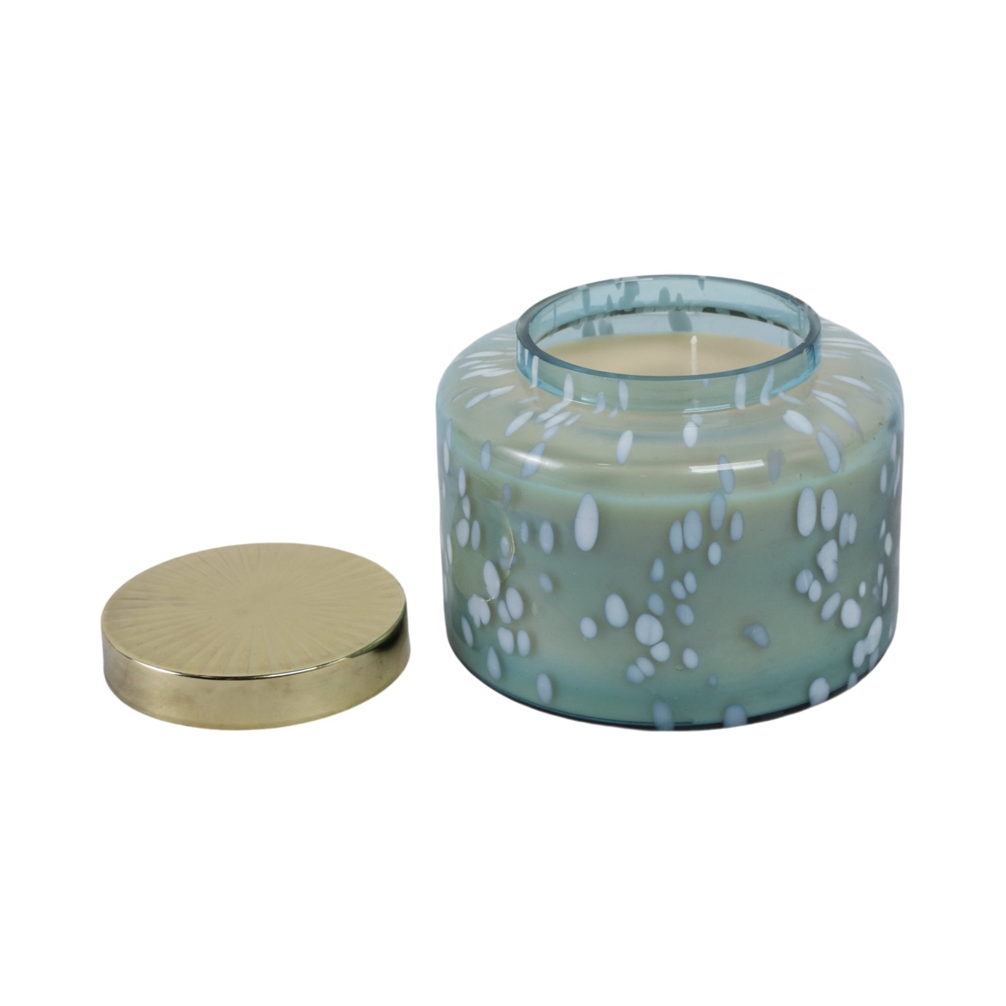 7" 71 Oz Jasmine Speckle Lidded Candle, Blue/gold Candle Holders| Sagebrook Home