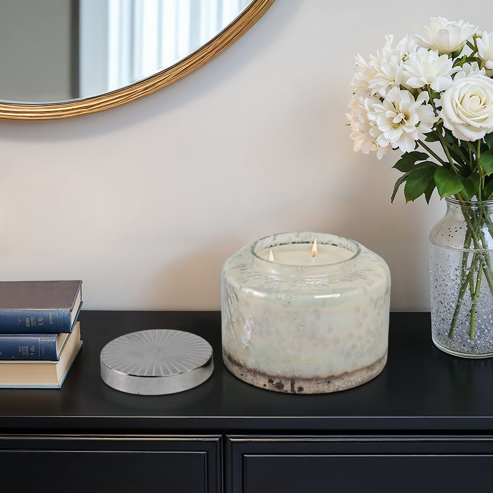 7" 71 Oz Lavender Speckle Lidded Candle, Lt Blue/s Candle Holders| Sagebrook Home