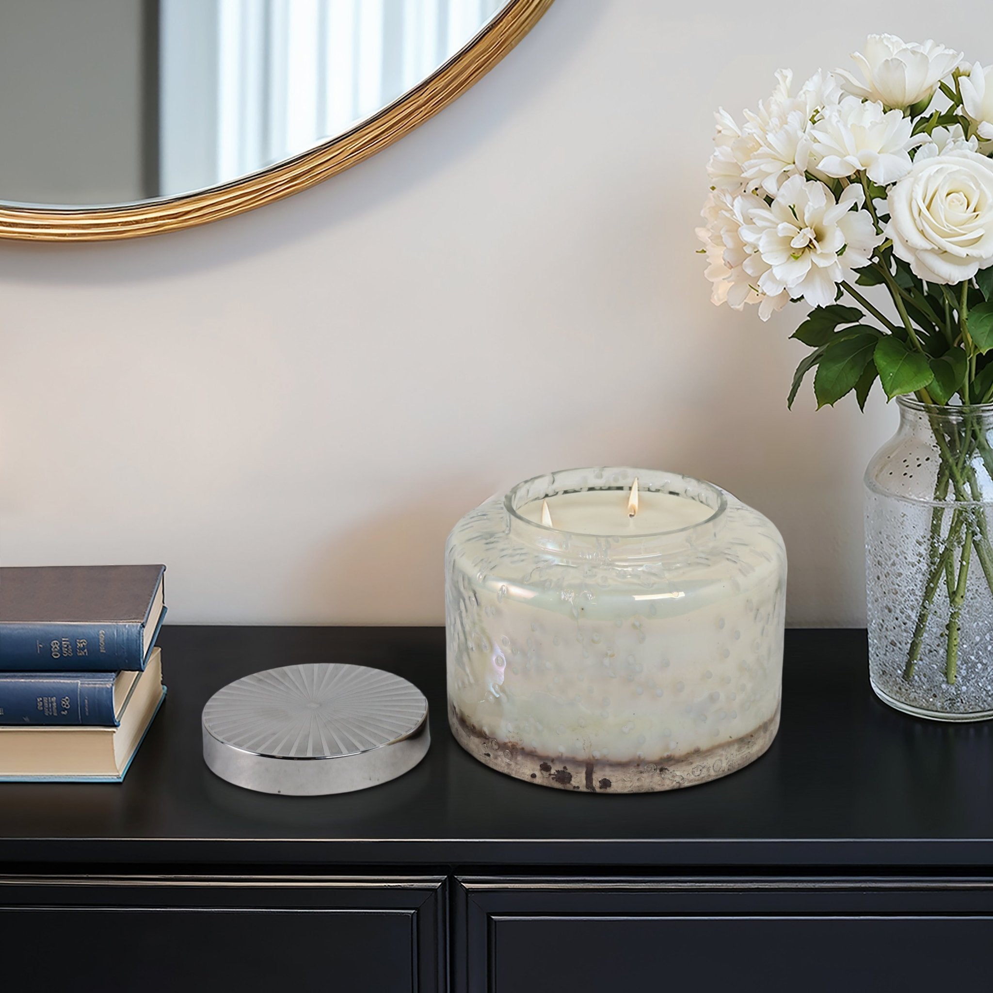 7" 71 Oz Lavender Speckle Lidded Candle, Lt Blue/s Candle Holders| Sagebrook Home