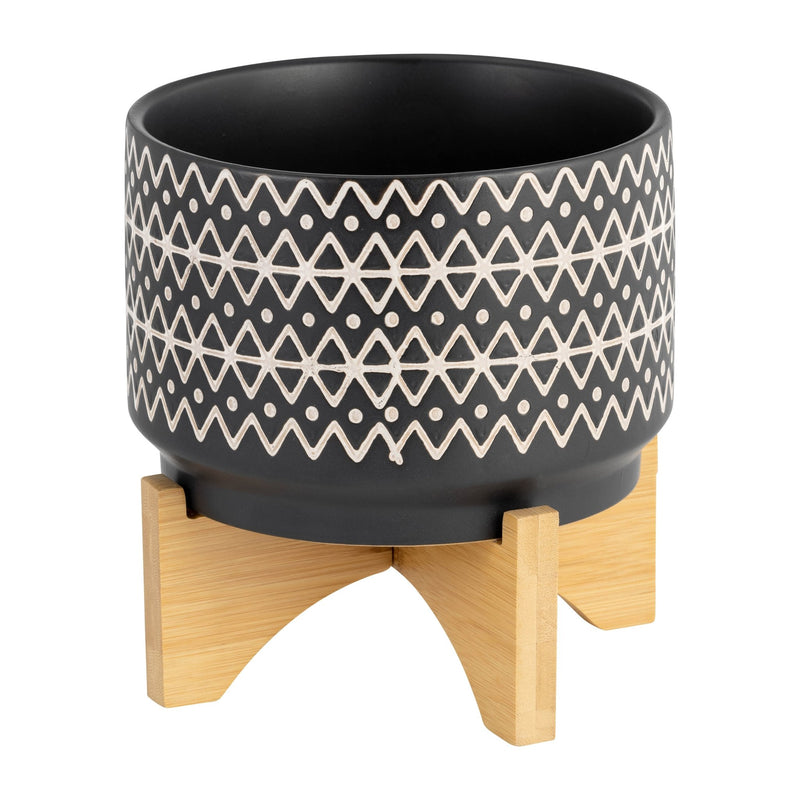 7" ABSTRACT PLANTER ON STAND, BLACK - Al Rugaib Furniture