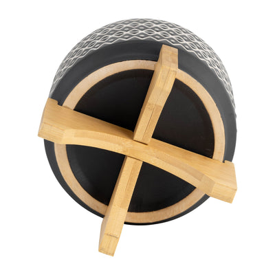 7" ABSTRACT PLANTER ON STAND, BLACK - Al Rugaib Furniture