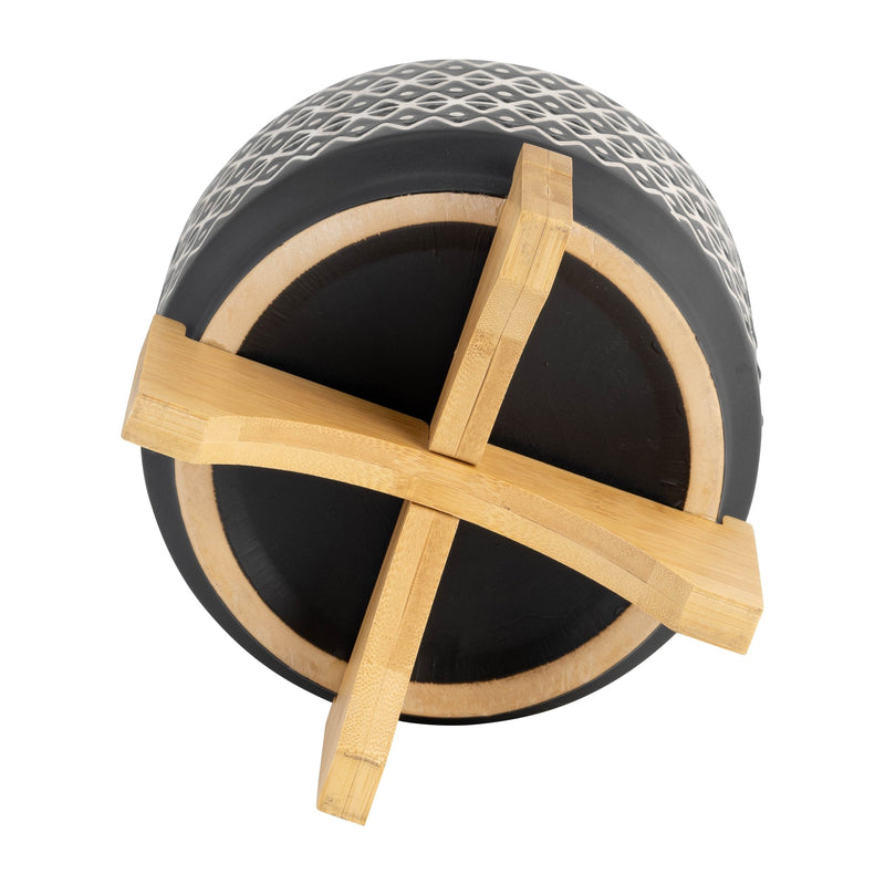 7" ABSTRACT PLANTER ON STAND, BLACK - Al Rugaib Furniture