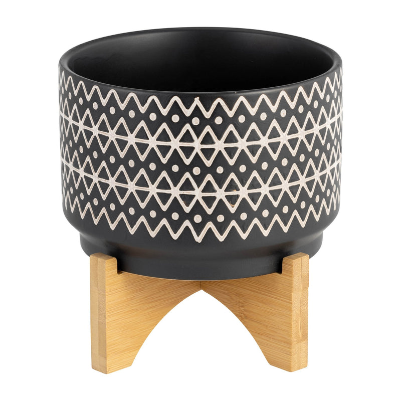 7" ABSTRACT PLANTER ON STAND, BLACK - Al Rugaib Furniture