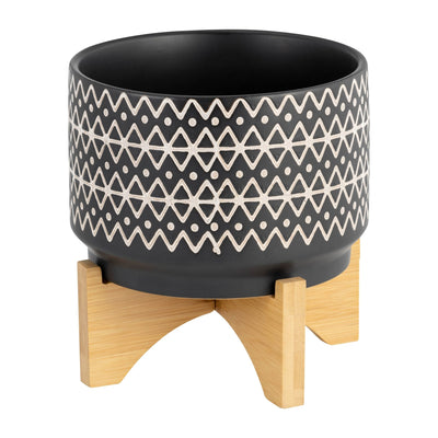 7" ABSTRACT PLANTER ON STAND, BLACK - Al Rugaib Furniture