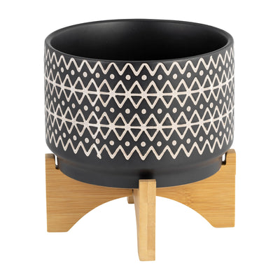 7" ABSTRACT PLANTER ON STAND, BLACK - Al Rugaib Furniture