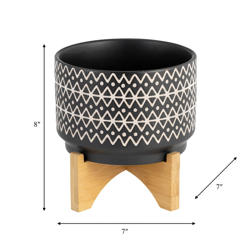 7" ABSTRACT PLANTER ON STAND, BLACK - Al Rugaib Furniture