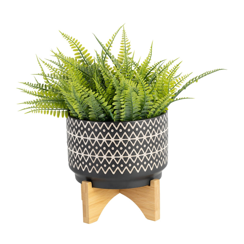 7" ABSTRACT PLANTER ON STAND, BLACK - Al Rugaib Furniture