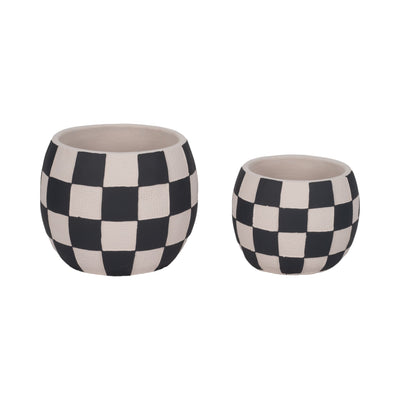 7" Checkerboard Rounded Planter, Black/white - Al Rugaib Furniture