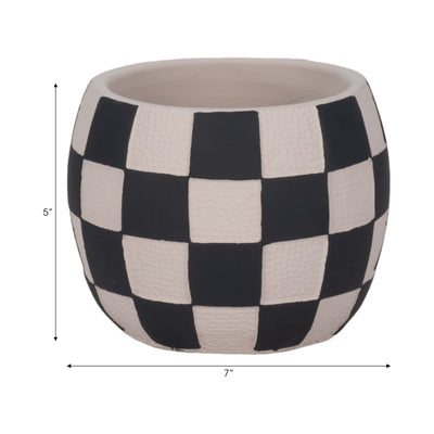 7" Checkerboard Rounded Planter, Black/white - Al Rugaib Furniture
