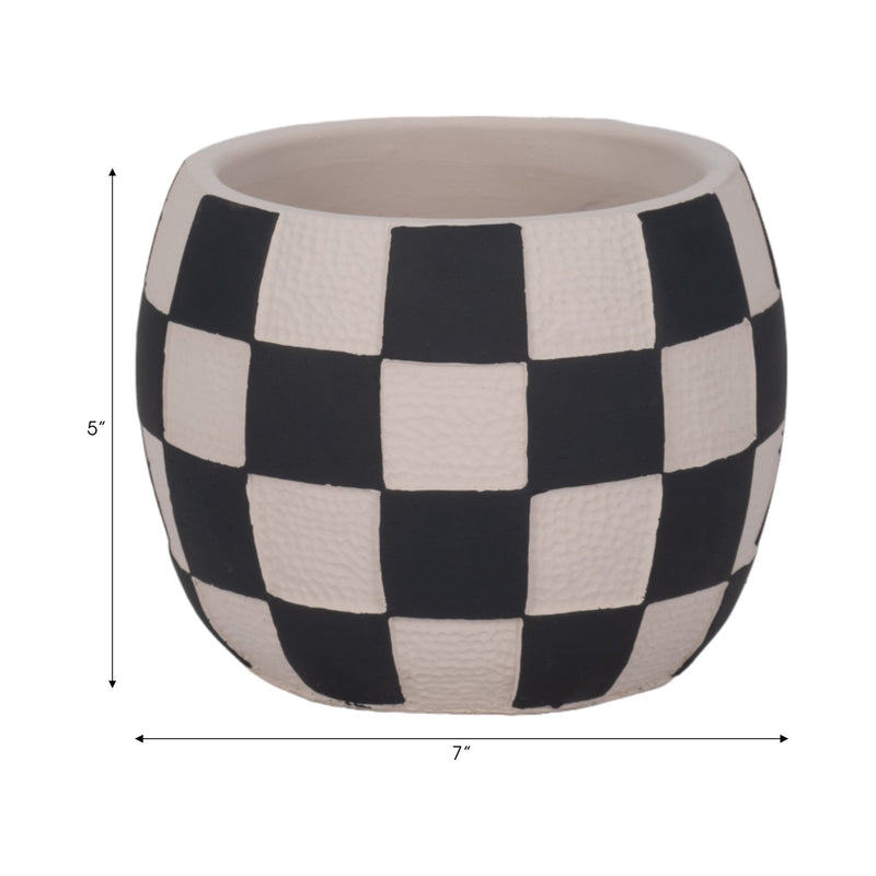 7" Checkerboard Rounded Planter, Black/white - Al Rugaib Furniture