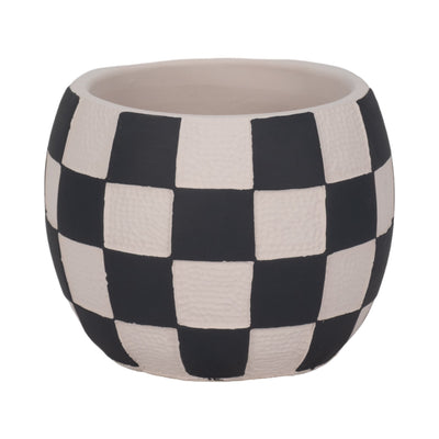 7" Checkerboard Rounded Planter, Black/white - Al Rugaib Furniture
