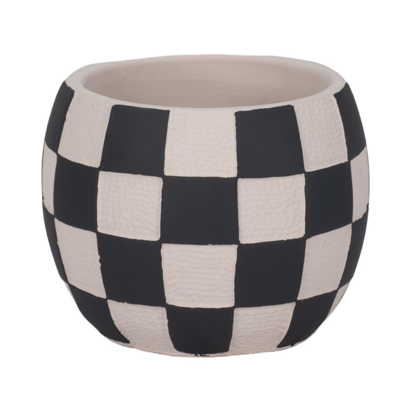 7" Checkerboard Rounded Planter, Black/white - Al Rugaib Furniture