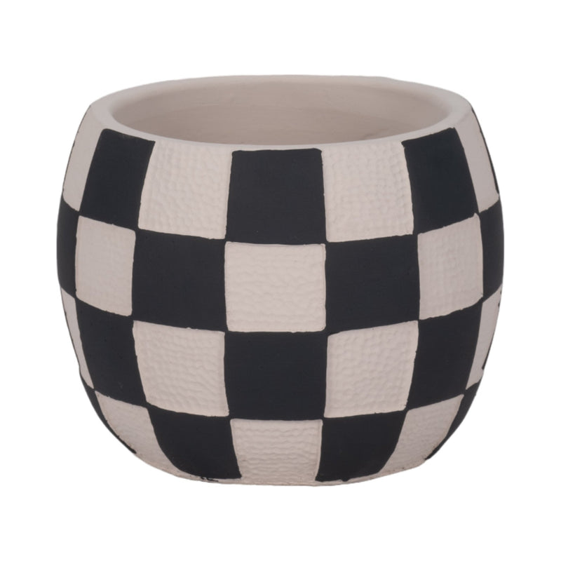 7" Checkerboard Rounded Planter, Black/white - Al Rugaib Furniture