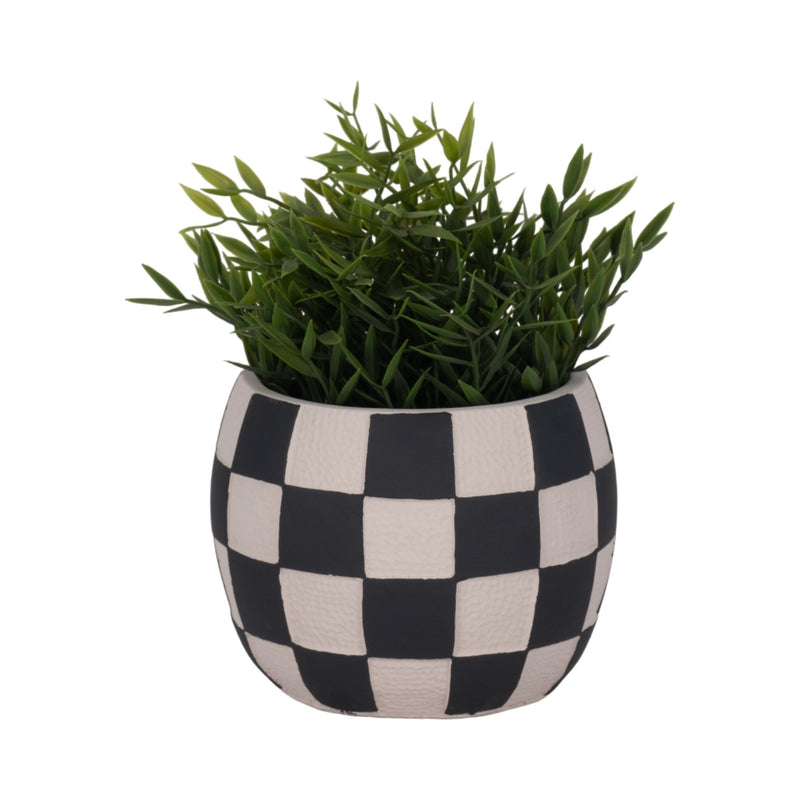 7" Checkerboard Rounded Planter, Black/white - Al Rugaib Furniture