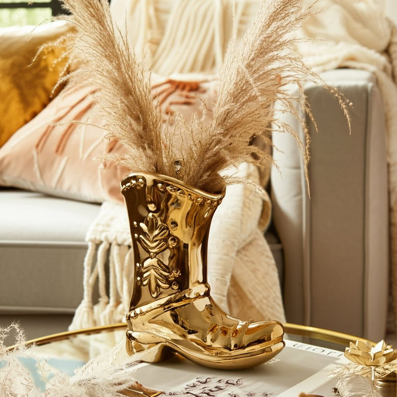 7" Cowboy Boot Vase, Gold - Al Rugaib Furniture