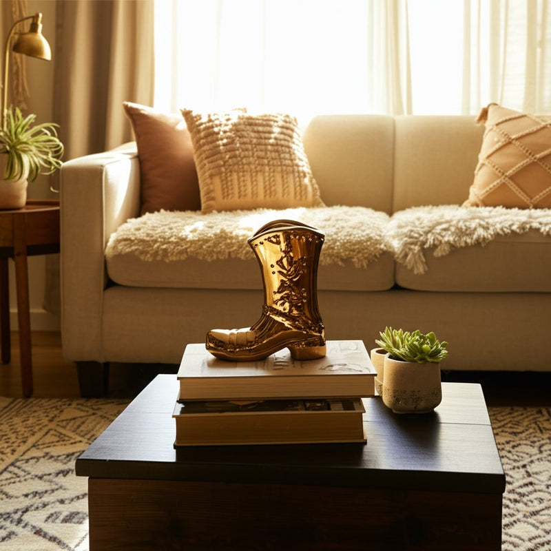 7" Cowboy Boot Vase, Gold - Al Rugaib Furniture