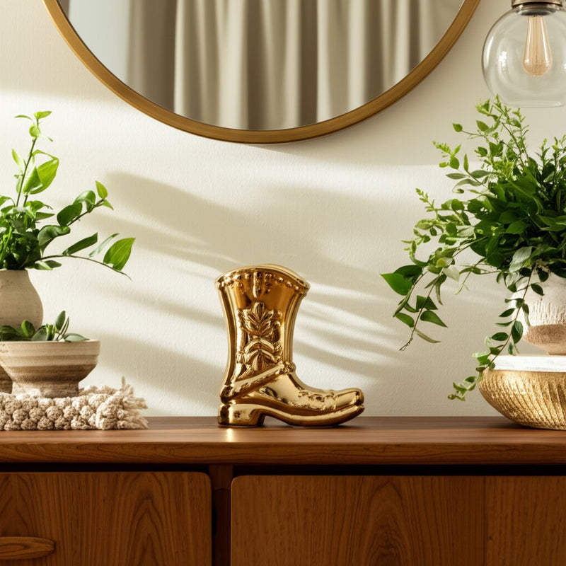 7" Cowboy Boot Vase, Gold - Al Rugaib Furniture